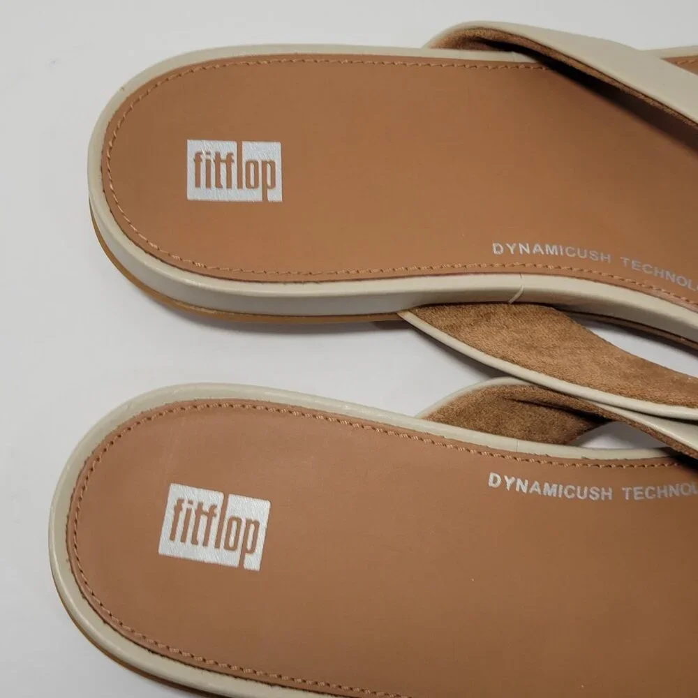 FitFlop Gracie Flip Flop Sandals Women Size 11 Leather Thong Stone Beige Comfort
